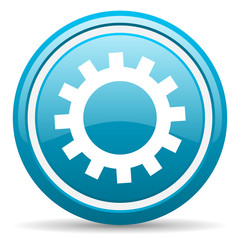 gears blue glossy icon on white background