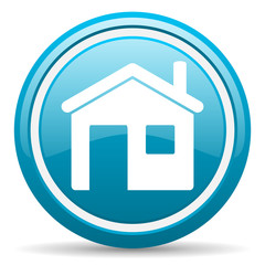 home blue glossy icon on white background