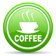 coffee green glossy icon on white background