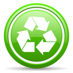 recycle green glossy icon on white background