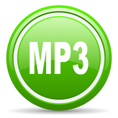 mp3 green glossy icon on white background