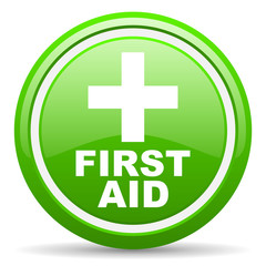 Obraz premium first aid green glossy icon on white background