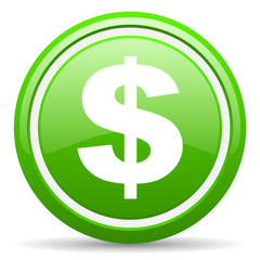 us dollar green glossy icon on white background