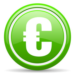 euro green glossy icon on white background