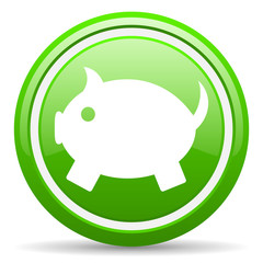 piggy bank green glossy icon on white background