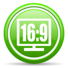 16 9 display green glossy icon on white background