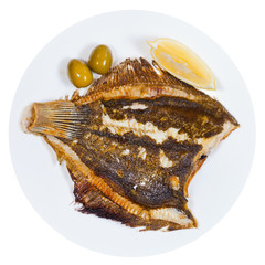 fried sole fish on white background
