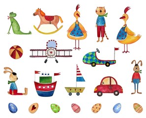 Set of decorative elements. Watercolors on paper