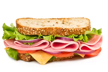 Foto op Plexiglas sandwich with ham, cheese and tomato © Nataliia Pyzhova