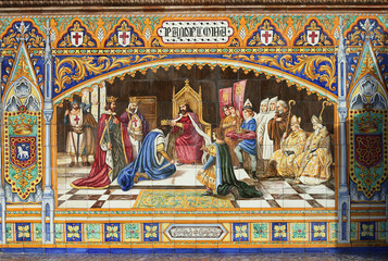 Naklejka premium Pamplona, retablo cerámico, escena histórica