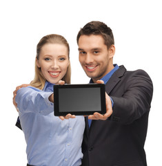 man and woman with tablet pc