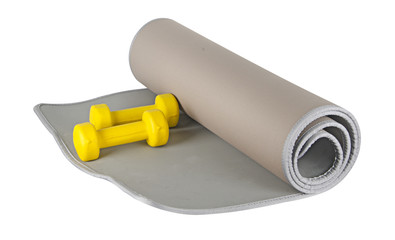 Yoga mat and dumbbells