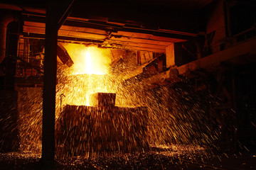 Molten hot steel is pouring - Industrial metallurgy