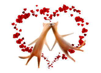 Obraz na płótnie Canvas Valentine card. Cats with hearts isolated on white