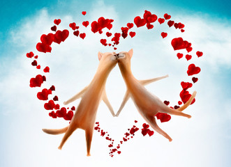 Obraz na płótnie Canvas Valentine card. Cats with hearts in the sky