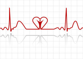 Background with ECG lines, human and heart