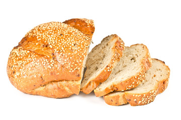 Whole wheat bread slices with cut