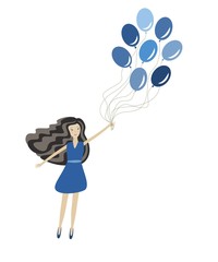 girl with balloons, vector illustration