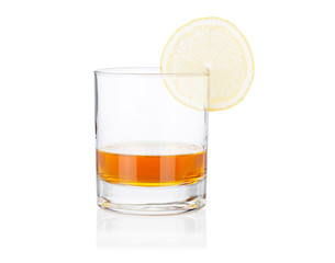 Coctail glass set. Cognac with lemon on white