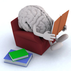 brain organ reading a book from the couch