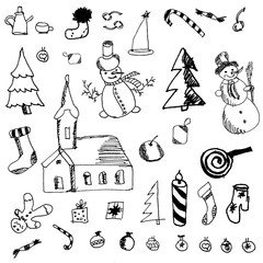 Obraz premium set of winter theme. vector scrawl