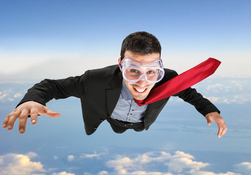 Funny Businessman Skydiving