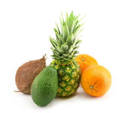 coconut, avocado, pineapple and orange