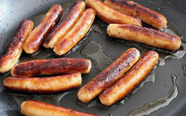 Sausages Frying In Skillet