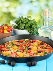 colorful composition of delicious pizza, vegetables and spices