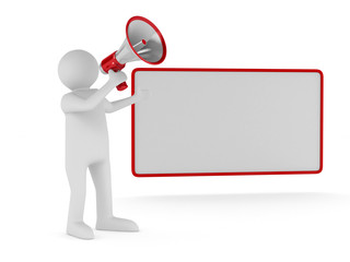 orator speaks in megaphone. Isolated 3D image