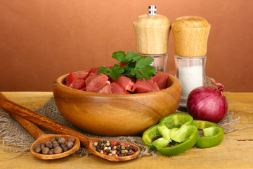 Raw beef meat with herbs and spices