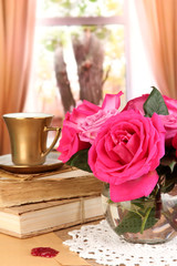 Beautiful pink roses in vase