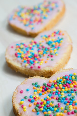 heart shaped cake slices with sugar pearls