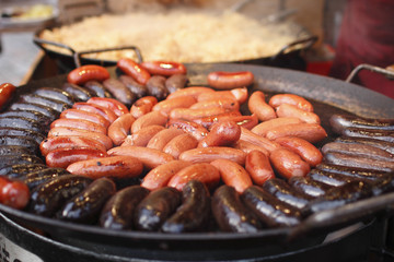 sausages roasted a large frying pan