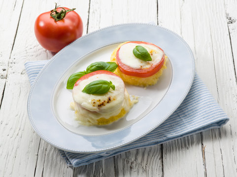 mozzarella tomatoes and porridge, vegetarian appetizer