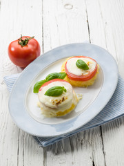 mozzarella tomatoes and porridge, vegetarian appetizer