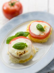 mozzarella tomatoes and porridge, selective focus