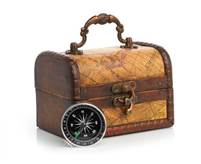 chest and compass isolated on white background