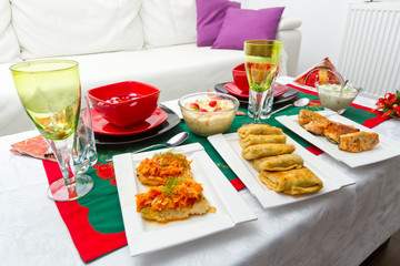 Christmas eve table with traditional polish food