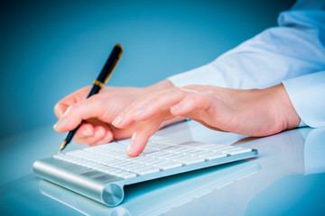 Female hands and keyboard