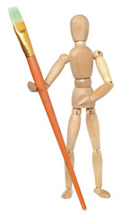 Wooden dummy with a paint brush