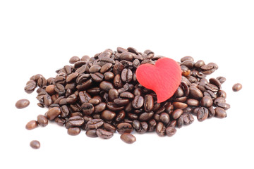 coffee beans and heart in the coffee lover concept