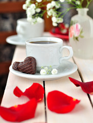 A Cup of Coffee with Heart Candies
