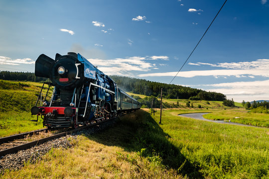 Train with a steam locomotive