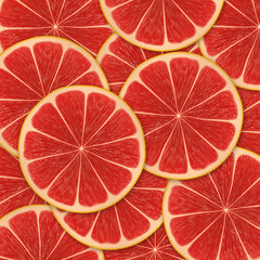 Red background with citrus-fruit of grapefruit slices