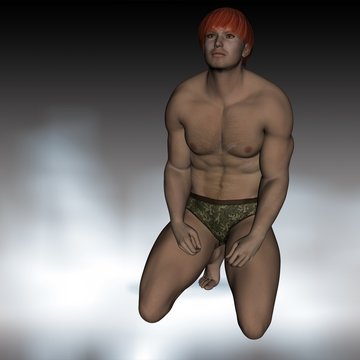 uomo nudo in ginocchio