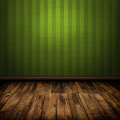 Dark vintage green room interior with wooden floor