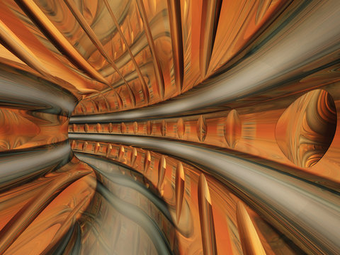 Concept abstract perspective render of a futuristic curve tunnel