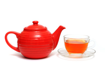 cup of tea with lemon and tea on a white background