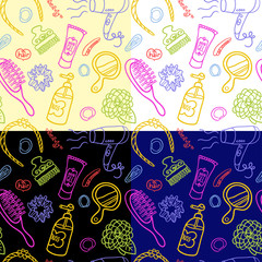 Seamless hand-drawn pattern with tools of the hairdresser
